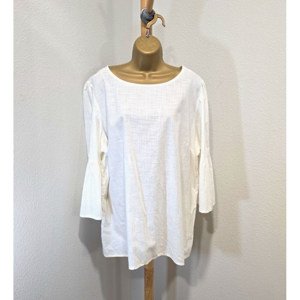 Cream 100% Cotton Flare Sleeve Top 22 Granola Peasant Minimalist Business Casual